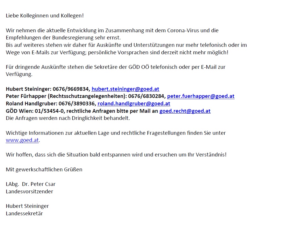 Erreichbarkeit des GÖD OÖ Büros 11283
